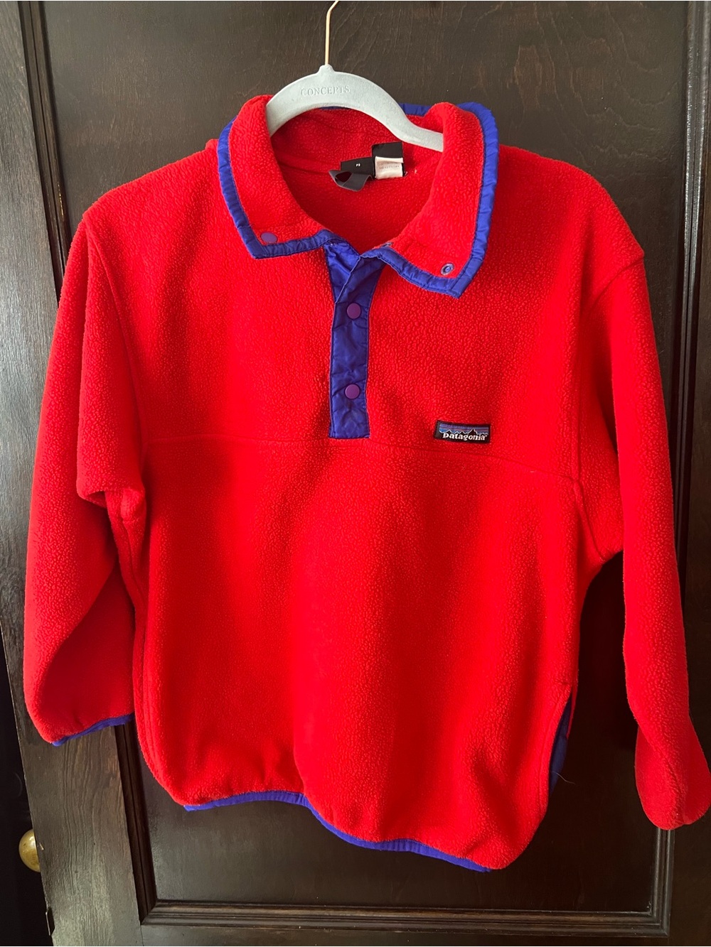 Vintage Patagonia Red Fleece Pullover with Blue Trim Kids Top